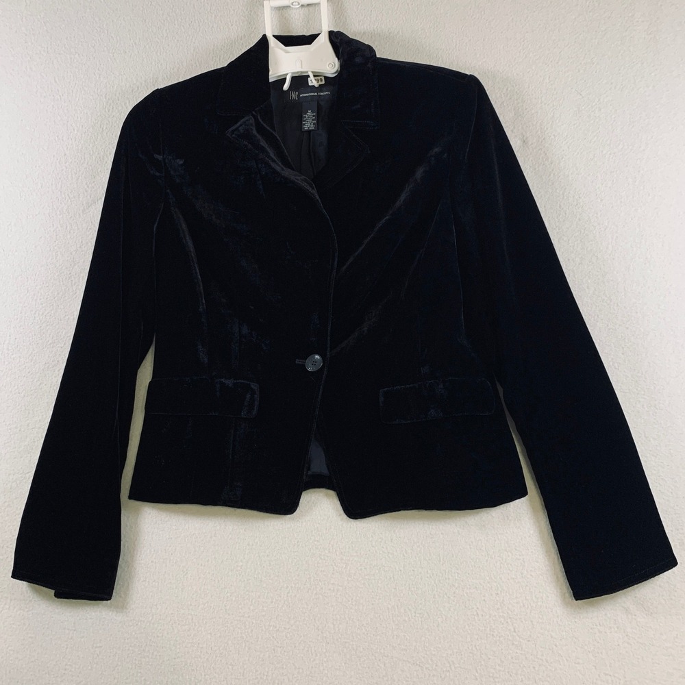 INC International Concepts Women's M Black Velvet Single Button Blazer Jacket